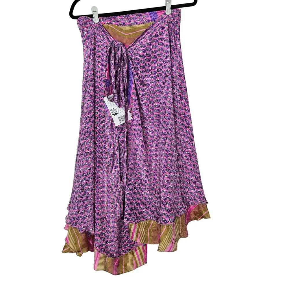 NEW Darn Good Yarn Sari Wrap Skirt Tea 0-12 Reversible Boho Floral Whimsygoth - Picture 7 of 7